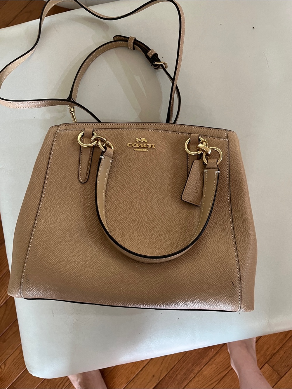 Coach Beige/Tan Leather Satchel with Gold Hard